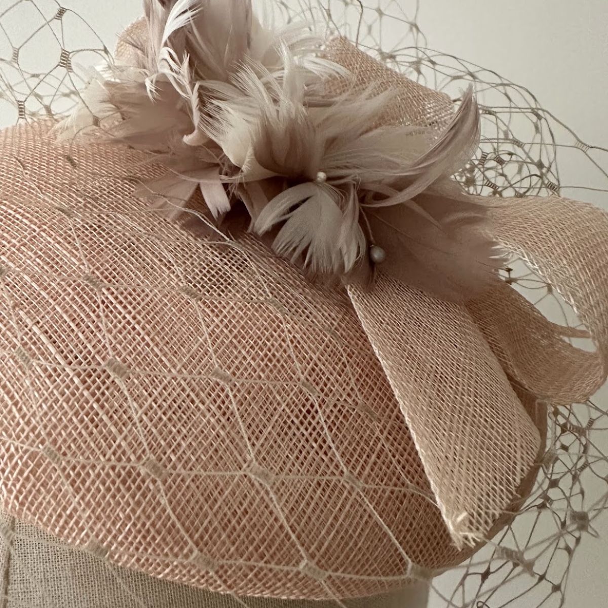 Rosalie Blush Sinamay Headpiece with Veil - Image 3